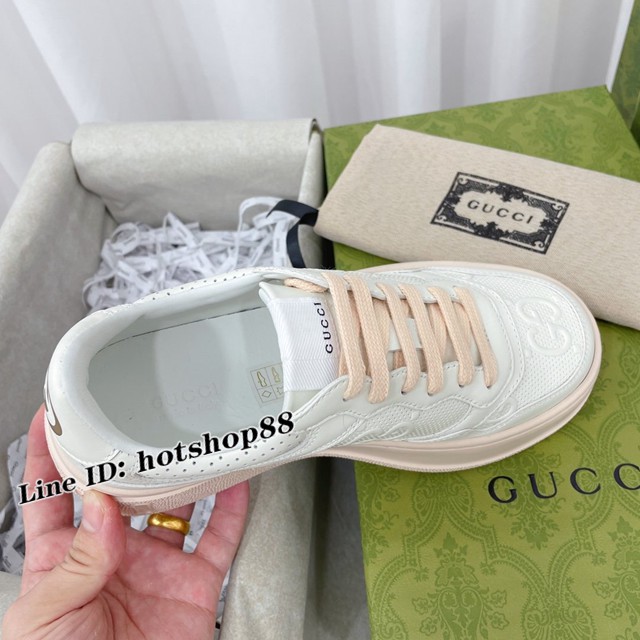 gucci古馳原版原色情侶款厚底小白鞋復古系列運動鞋休閒平板鞋 dx2502